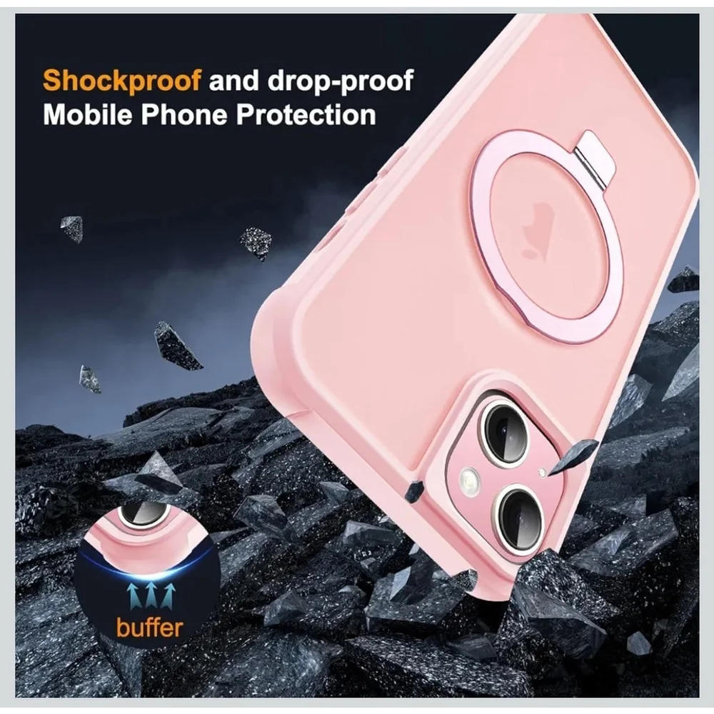 Saitong iPhone 15 Pink Phone Case 6.1 Inch Kickstand Ring Holder Shockproof NIB